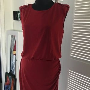 Wine Red Shift Blouson Dress with Side Draping on Hips | Banana Republic